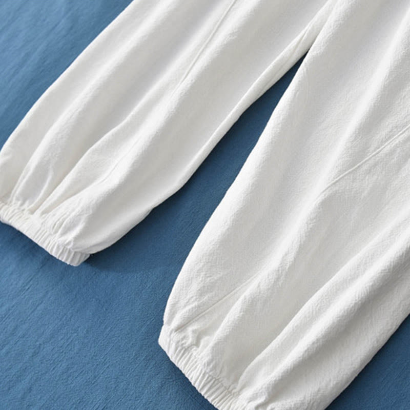 Nimara Ritual Plain Color Ramie Linen Cotton Women's Pants With Pockets
