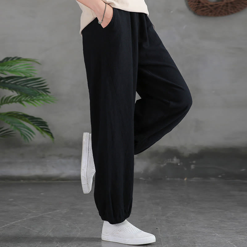 Nimara Ritual Plain Color Ramie Linen Cotton Women's Pants With Pockets