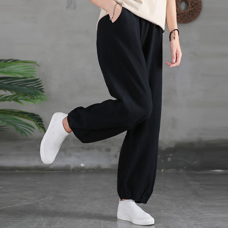 Nimara Ritual Plain Color Ramie Linen Cotton Women's Pants With Pockets