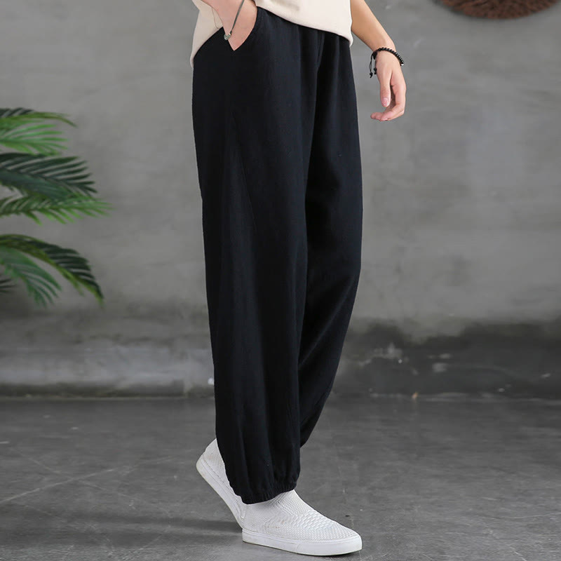Nimara Ritual Plain Color Ramie Linen Cotton Women's Pants With Pockets