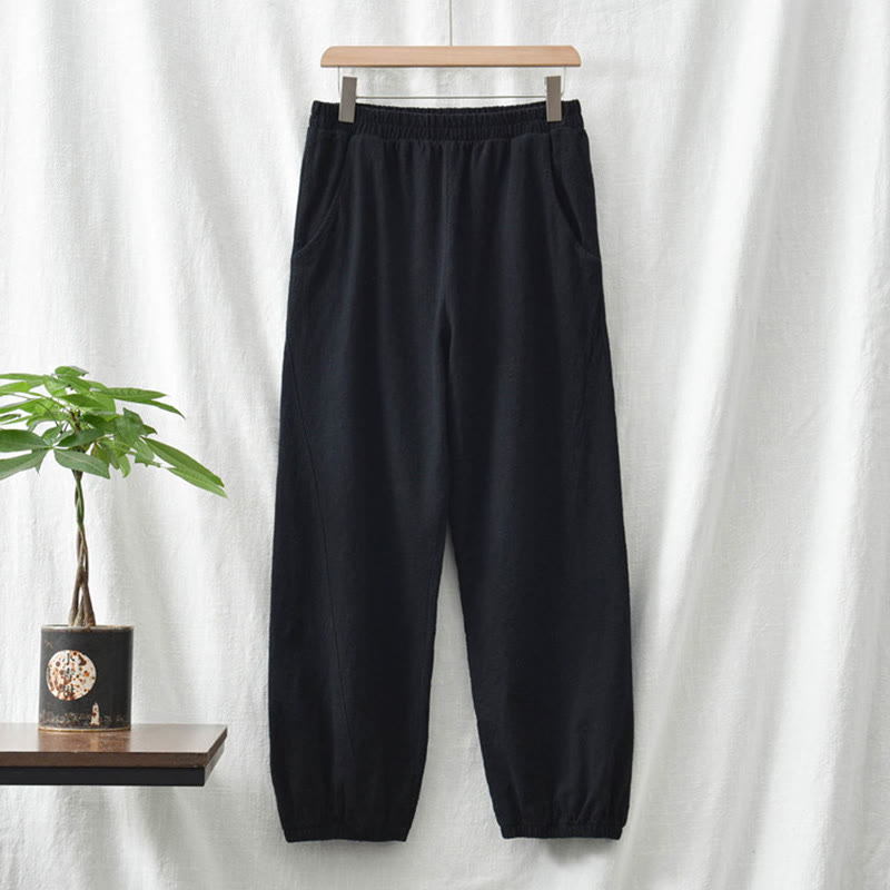 Nimara Ritual Plain Color Ramie Linen Cotton Women's Pants With Pockets