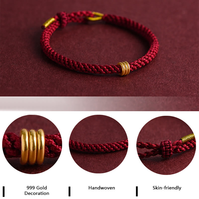Nimara Ritual 999 Gold Triple Ring Design Handmade Connection Braided Rope Bracelet