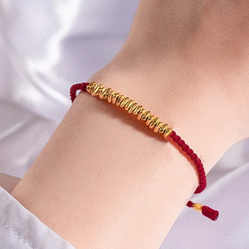 Nimara Ritual 999 Gold Small Gold Pieces Design Handmade Protection Braided Rope Bracelet