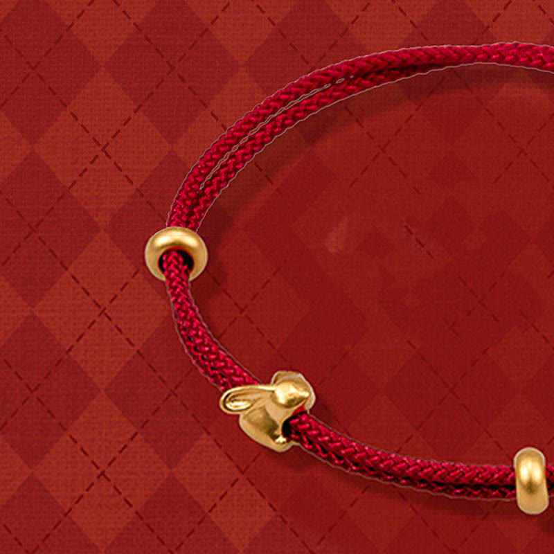 Nimara Ritual 999 Gold Small Lucky Rabbit Osmanthus Design Handmade Luck Braided Rope Bracelet