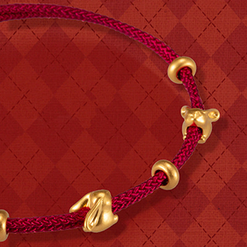 Nimara Ritual 999 Gold Small Lucky Rabbit Osmanthus Design Handmade Luck Braided Rope Bracelet
