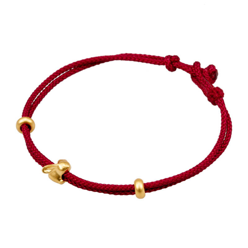 Nimara Ritual 999 Gold Small Lucky Rabbit Osmanthus Design Handmade Luck Braided Rope Bracelet