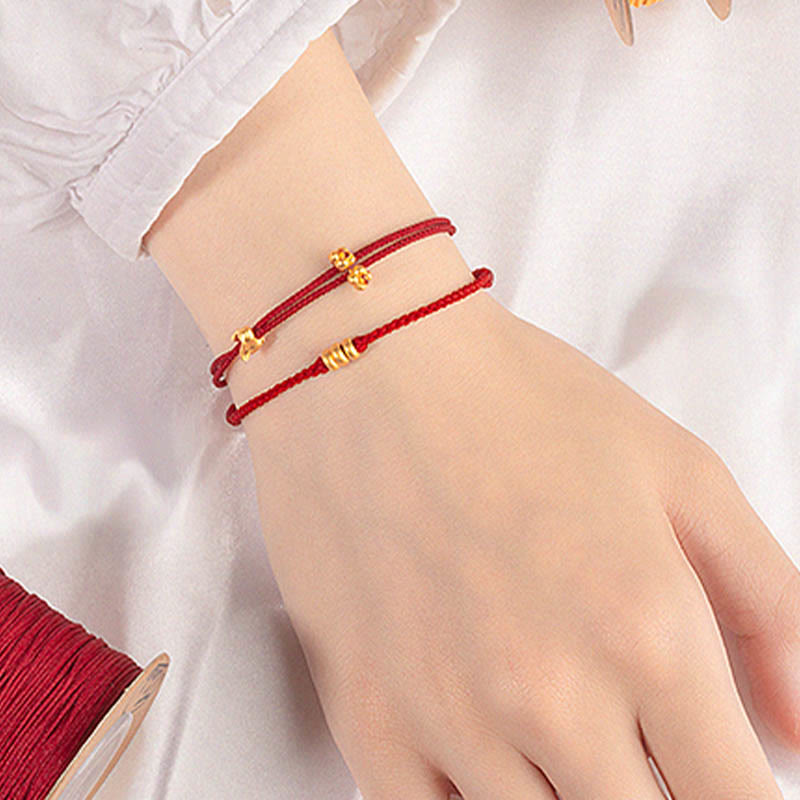 Nimara Ritual 999 Gold Small Lucky Rabbit Osmanthus Design Handmade Luck Braided Rope Bracelet