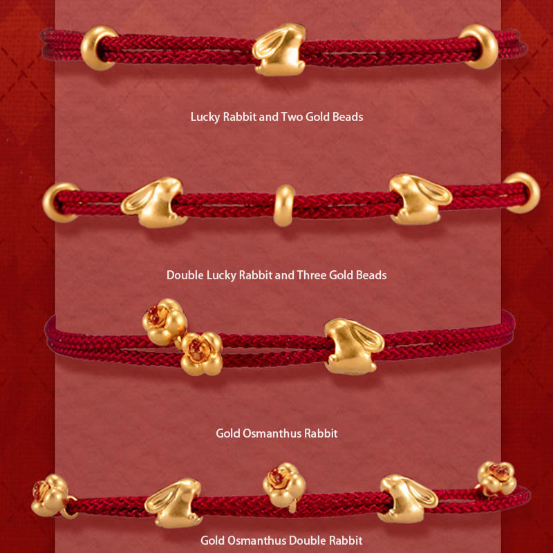 Nimara Ritual 999 Gold Small Lucky Rabbit Osmanthus Design Handmade Luck Braided Rope Bracelet