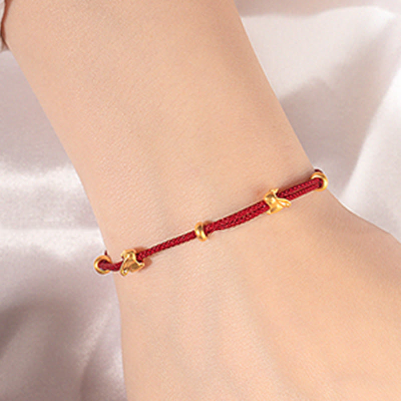 Nimara Ritual 999 Gold Small Lucky Rabbit Osmanthus Design Handmade Luck Braided Rope Bracelet