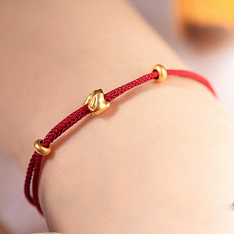Nimara Ritual 999 Gold Small Lucky Rabbit Osmanthus Design Handmade Luck Braided Rope Bracelet