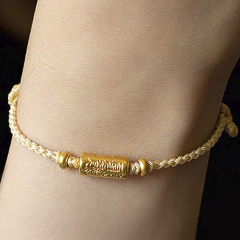 Nimara Ritual 999 Gold Good Luck Amulet Carved Design Handmade Strength Braided Rope Bracelet