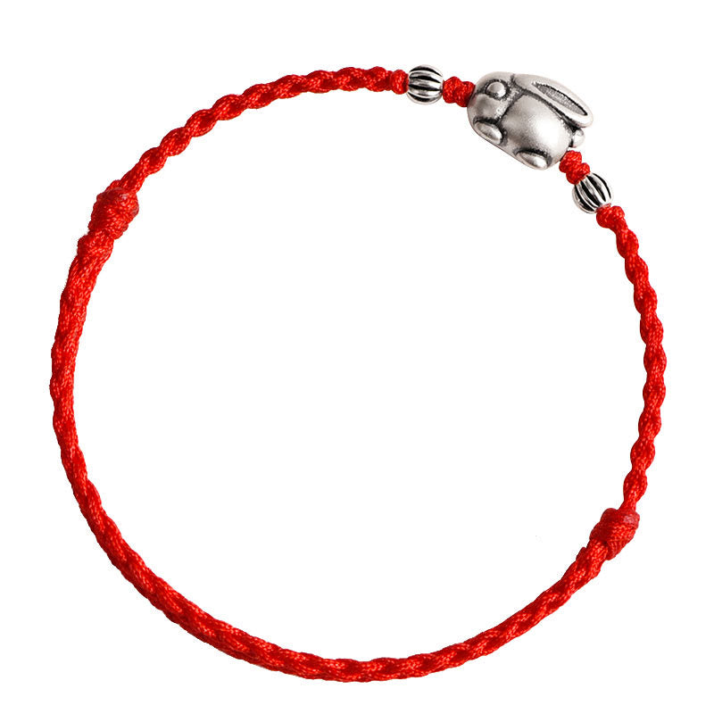 Nimara Ritual Handmade 999 Sterling Silver Rabbit Luck Rope Bracelet Anklet