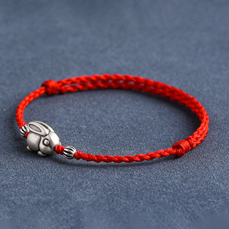 Nimara Ritual Handmade 999 Sterling Silver Rabbit Luck Rope Bracelet Anklet