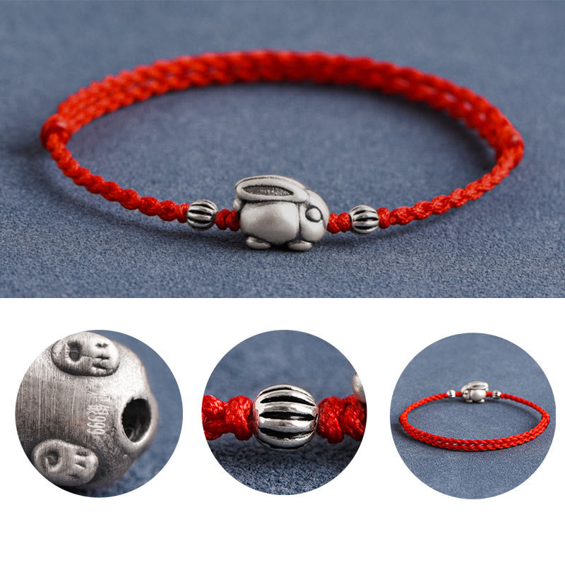 Nimara Ritual Handmade 999 Sterling Silver Rabbit Luck Rope Bracelet Anklet