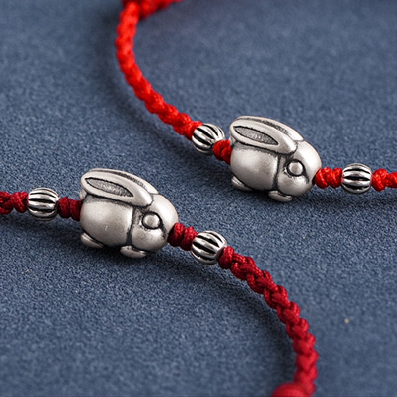 Nimara Ritual Handmade 999 Sterling Silver Rabbit Luck Rope Bracelet Anklet