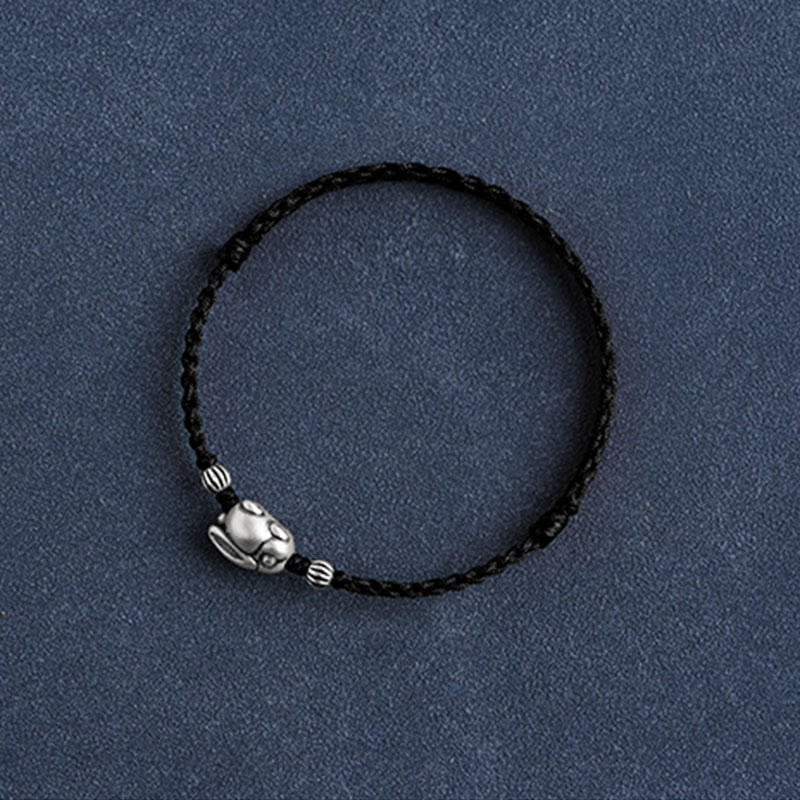 Nimara Ritual Handmade 999 Sterling Silver Rabbit Luck Rope Bracelet Anklet