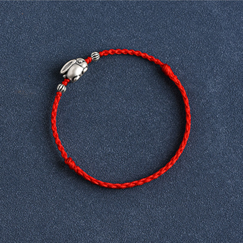 Nimara Ritual Handmade 999 Sterling Silver Rabbit Luck Rope Bracelet Anklet