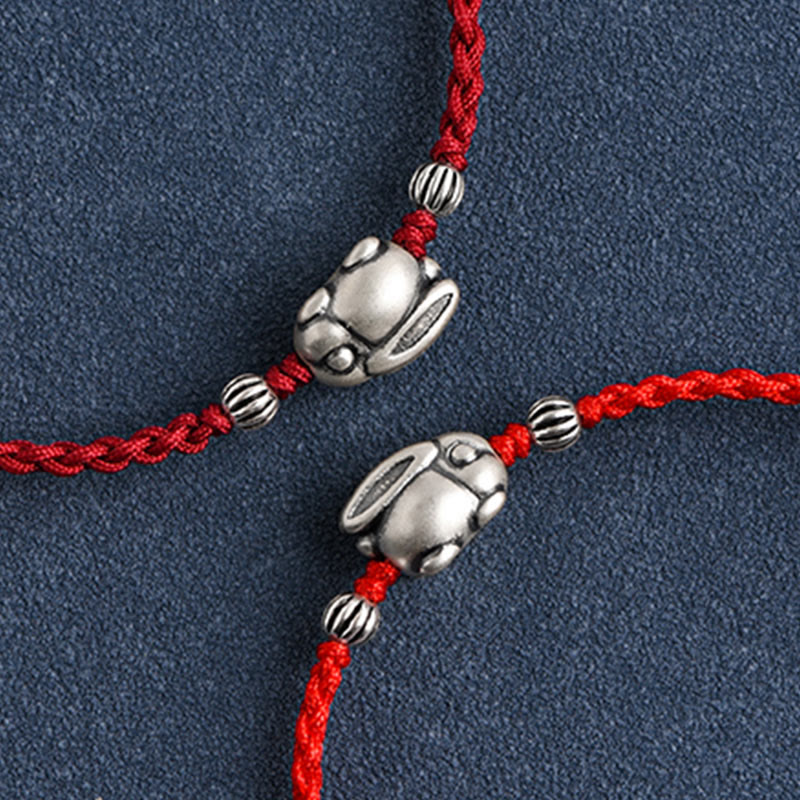 Nimara Ritual Handmade 999 Sterling Silver Rabbit Luck Rope Bracelet Anklet