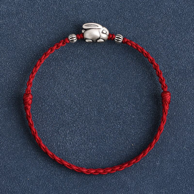 Nimara Ritual Handmade 999 Sterling Silver Rabbit Luck Rope Bracelet Anklet