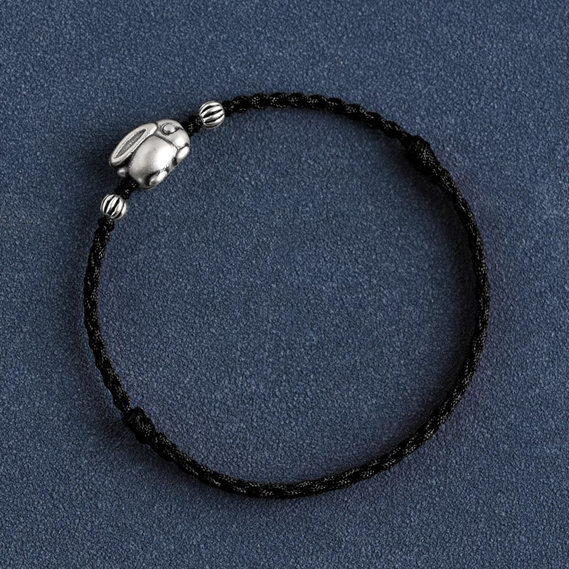Nimara Ritual Handmade 999 Sterling Silver Rabbit Luck Rope Bracelet Anklet