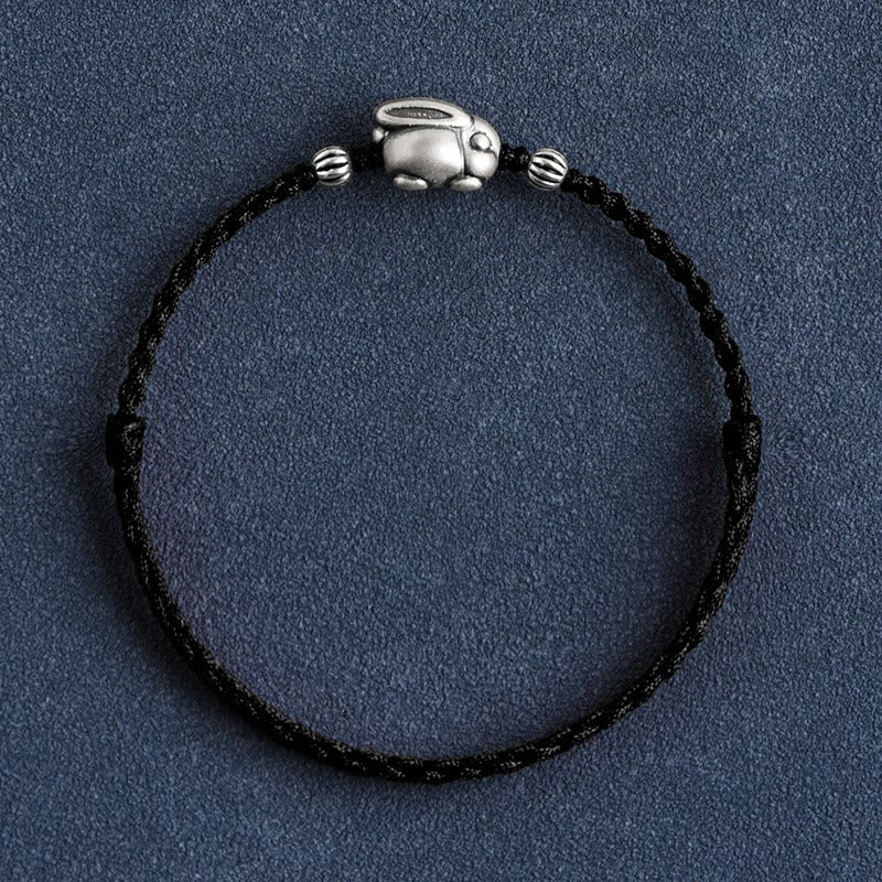 Nimara Ritual Handmade 999 Sterling Silver Rabbit Luck Rope Bracelet Anklet