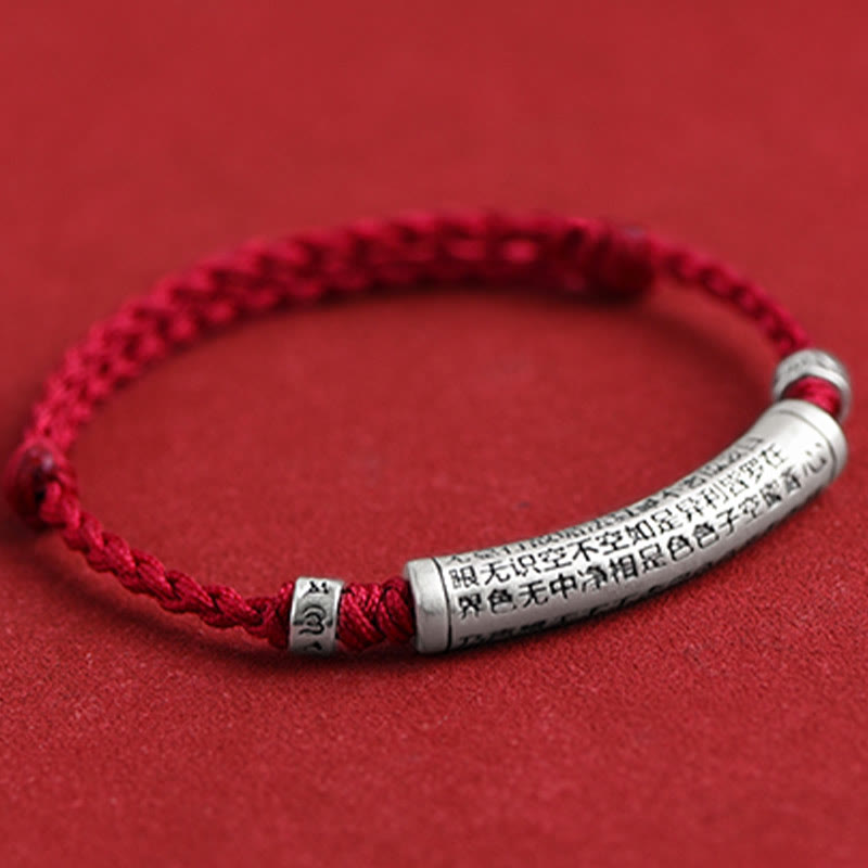 Nimara Ritual Handmade 999 Sterling Silver Om Mani Padme Hum Heart Sutra Carved Luck Rope Bracelet Anklet