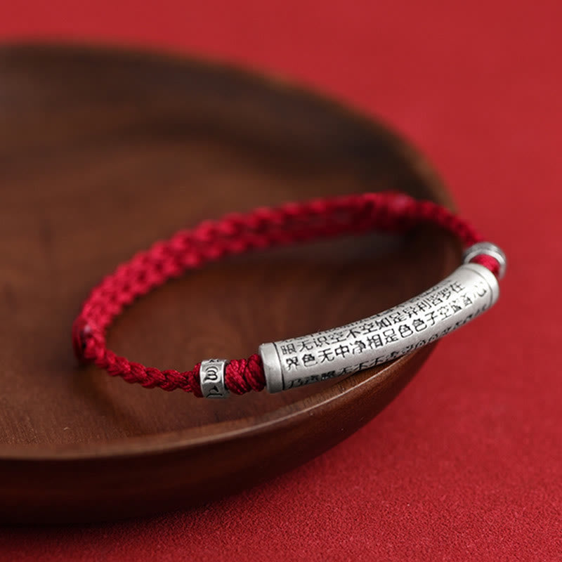 Nimara Ritual Handmade 999 Sterling Silver Om Mani Padme Hum Heart Sutra Carved Luck Rope Bracelet Anklet