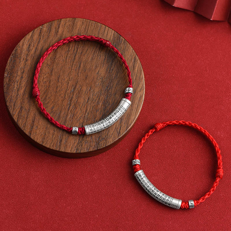 Nimara Ritual Handmade 999 Sterling Silver Om Mani Padme Hum Heart Sutra Carved Luck Rope Bracelet Anklet
