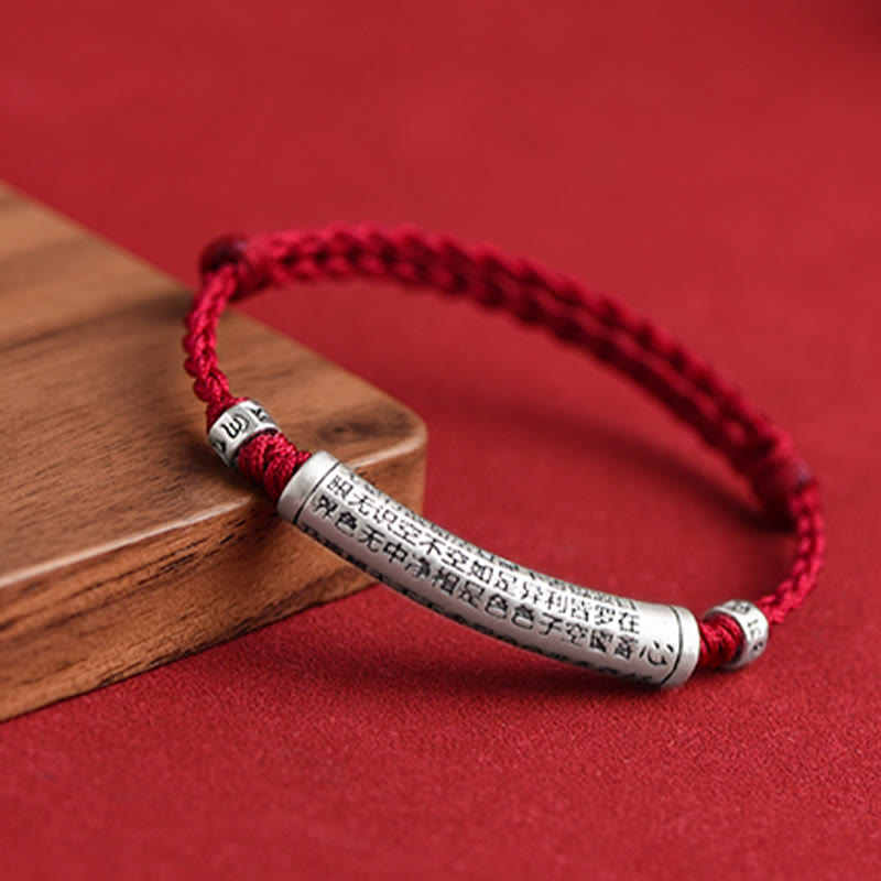 Nimara Ritual Handmade 999 Sterling Silver Om Mani Padme Hum Heart Sutra Carved Luck Rope Bracelet Anklet