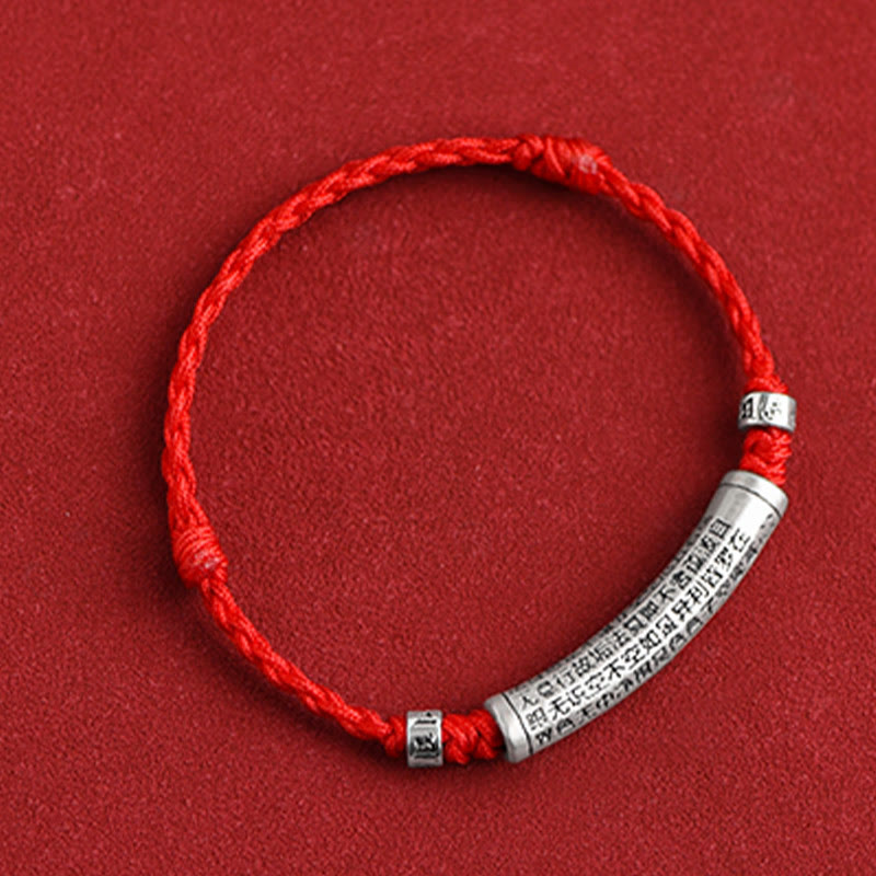 Nimara Ritual Handmade 999 Sterling Silver Om Mani Padme Hum Heart Sutra Carved Luck Rope Bracelet Anklet