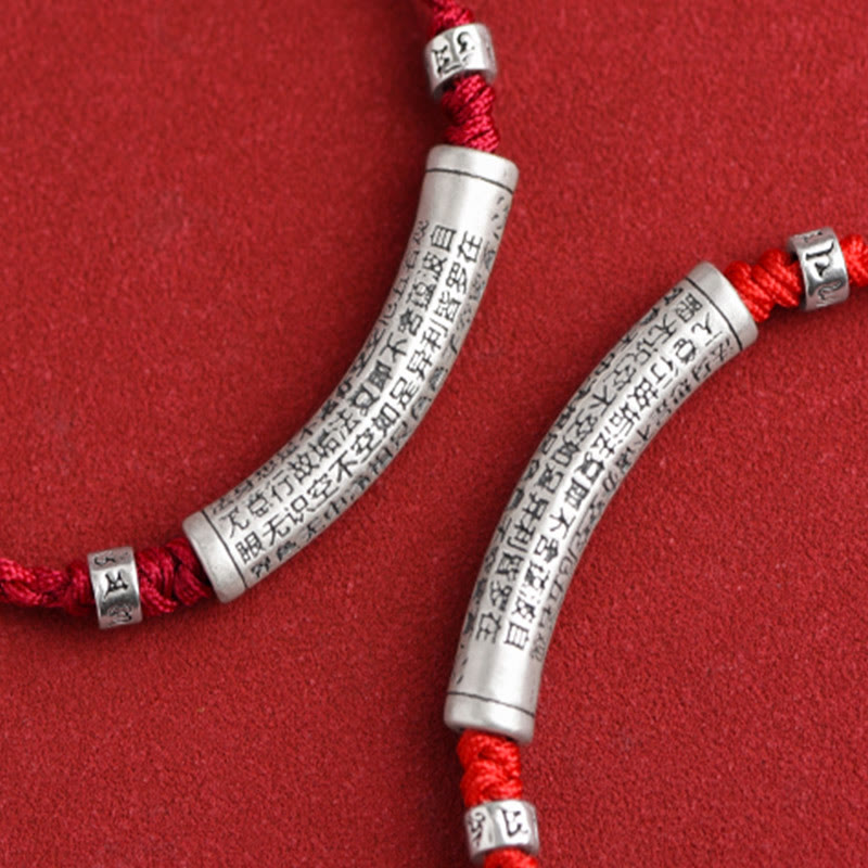 Nimara Ritual Handmade 999 Sterling Silver Om Mani Padme Hum Heart Sutra Carved Luck Rope Bracelet Anklet