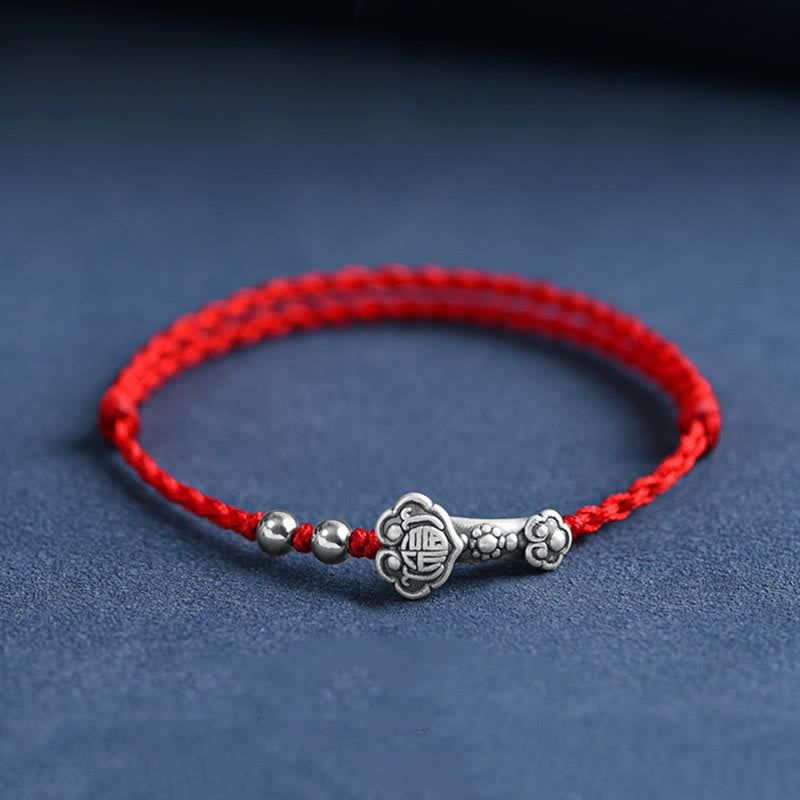 Nimara Ritual Handmade 999 Sterling Silver Fu Character Wish Ruyi Handle Fortune Rope Bracelet Anklet