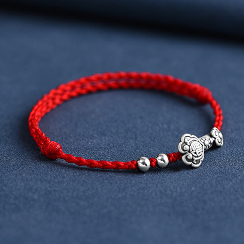 Nimara Ritual Handmade 999 Sterling Silver Fu Character Wish Ruyi Handle Fortune Rope Bracelet Anklet