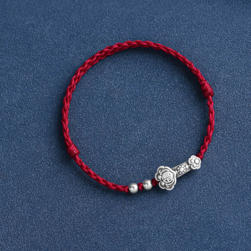 Nimara Ritual Handmade 999 Sterling Silver Fu Character Wish Ruyi Handle Fortune Rope Bracelet Anklet