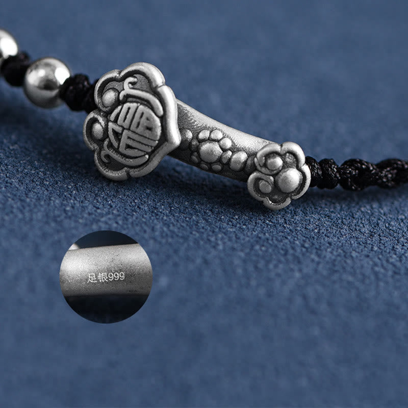 Nimara Ritual Handmade 999 Sterling Silver Fu Character Wish Ruyi Handle Fortune Rope Bracelet Anklet