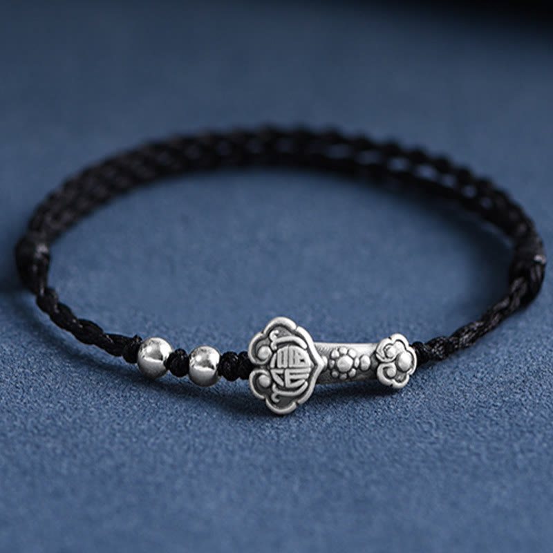Nimara Ritual Handmade 999 Sterling Silver Fu Character Wish Ruyi Handle Fortune Rope Bracelet Anklet