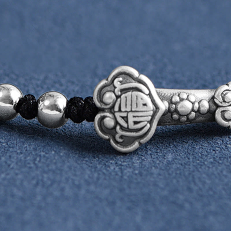 Nimara Ritual Handmade 999 Sterling Silver Fu Character Wish Ruyi Handle Fortune Rope Bracelet Anklet