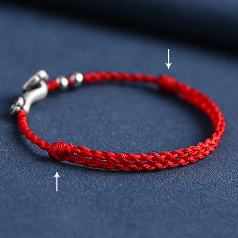 Nimara Ritual Handmade 999 Sterling Silver Fu Character Wish Ruyi Handle Fortune Rope Bracelet Anklet