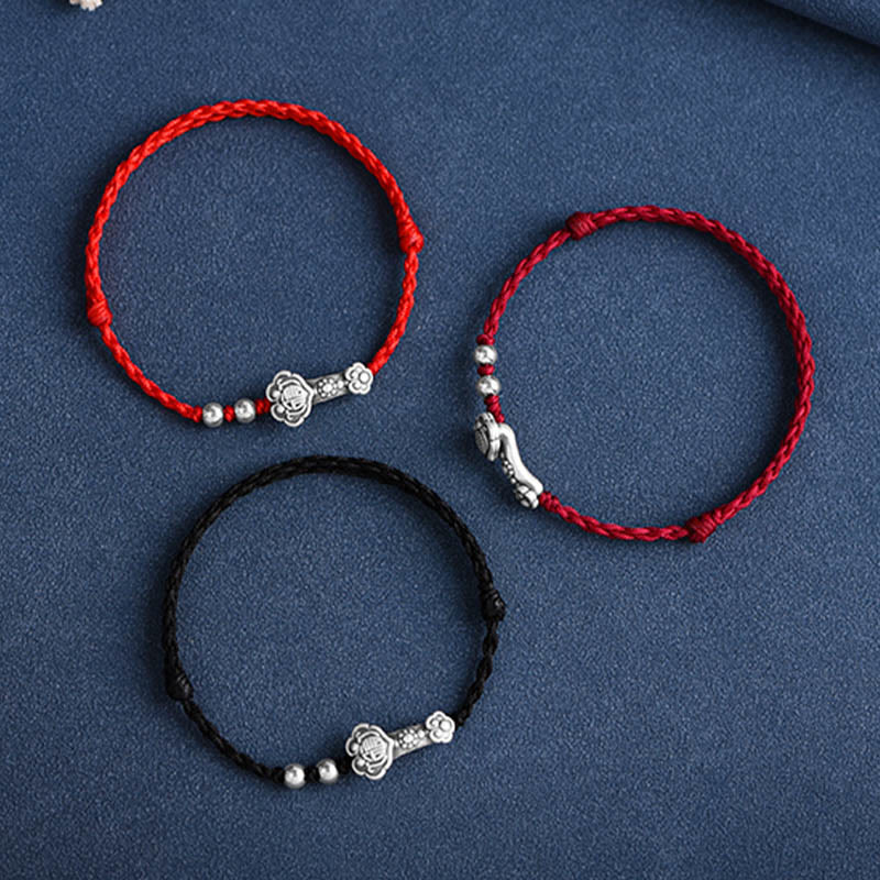 Nimara Ritual Handmade 999 Sterling Silver Fu Character Wish Ruyi Handle Fortune Rope Bracelet Anklet