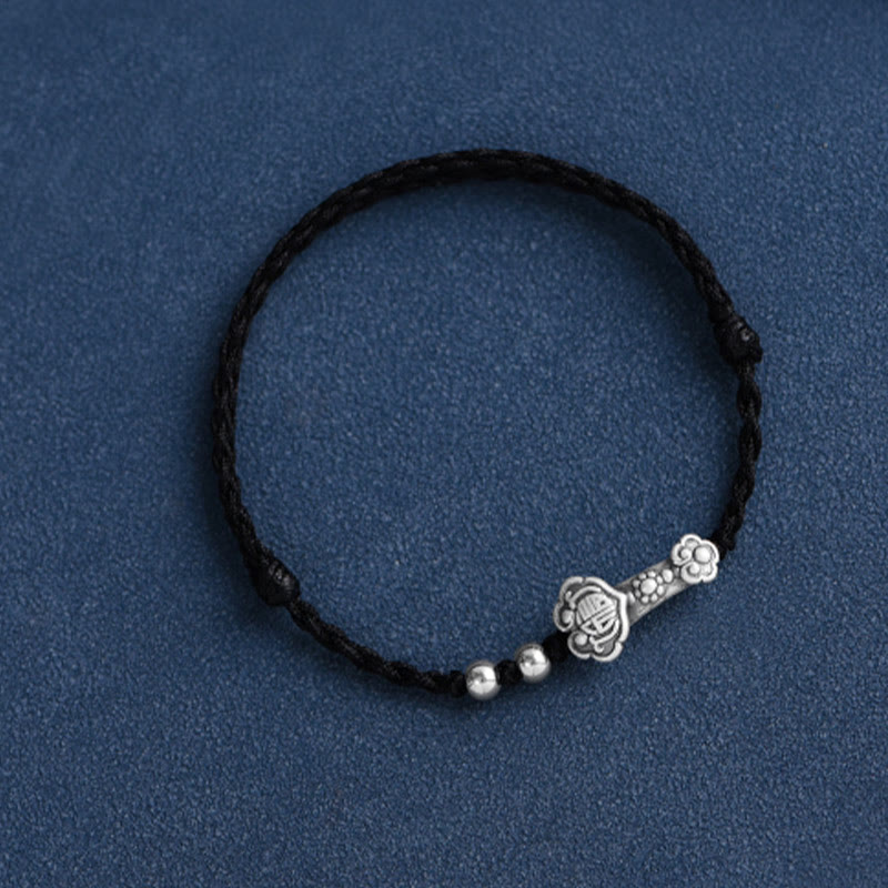 Nimara Ritual Handmade 999 Sterling Silver Fu Character Wish Ruyi Handle Fortune Rope Bracelet Anklet