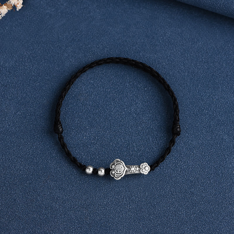 Nimara Ritual Handmade 999 Sterling Silver Fu Character Wish Ruyi Handle Fortune Rope Bracelet Anklet