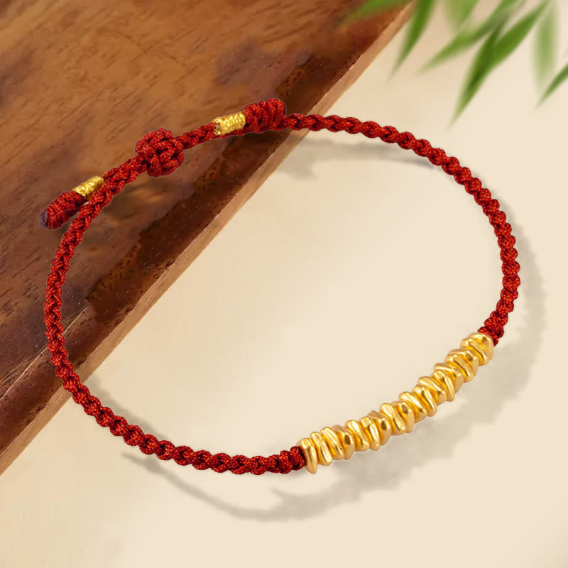 Nimara Ritual 999 Gold Small Gold Pieces Design Handmade Protection Braided Rope Bracelet