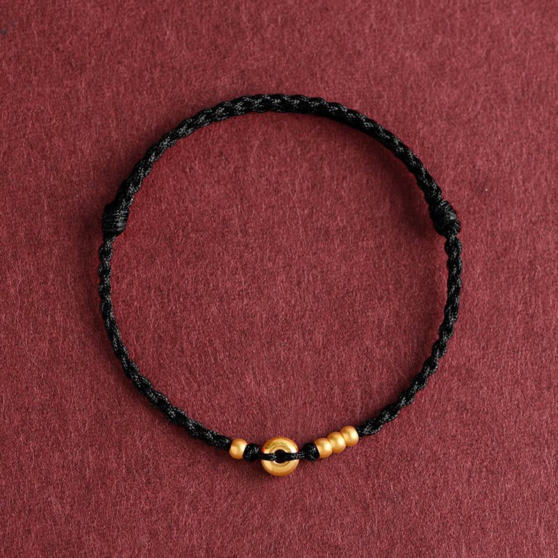 Nimara Ritual 999 Gold Small Peace Buckle Design Handmade Luck Braided Rope Bracelet Anklet