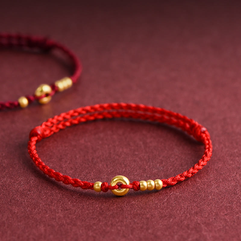 Nimara Ritual 999 Gold Small Peace Buckle Design Handmade Luck Braided Rope Bracelet Anklet