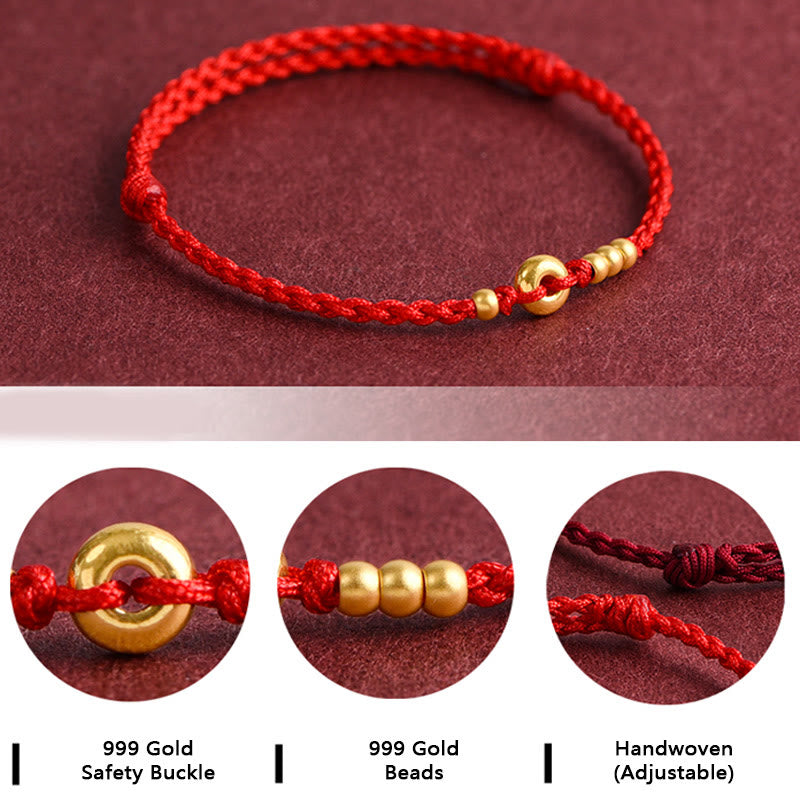 Nimara Ritual 999 Gold Small Peace Buckle Design Handmade Luck Braided Rope Bracelet Anklet