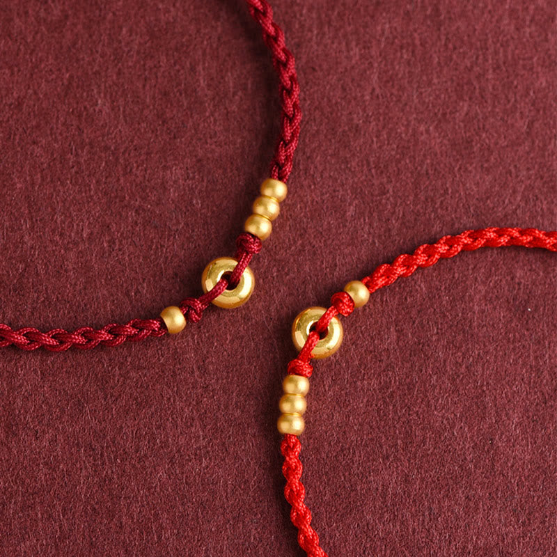 Nimara Ritual 999 Gold Small Peace Buckle Design Handmade Luck Braided Rope Bracelet Anklet