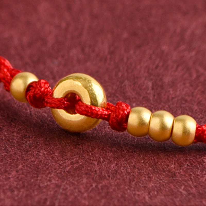 Nimara Ritual 999 Gold Small Peace Buckle Design Handmade Luck Braided Rope Bracelet Anklet