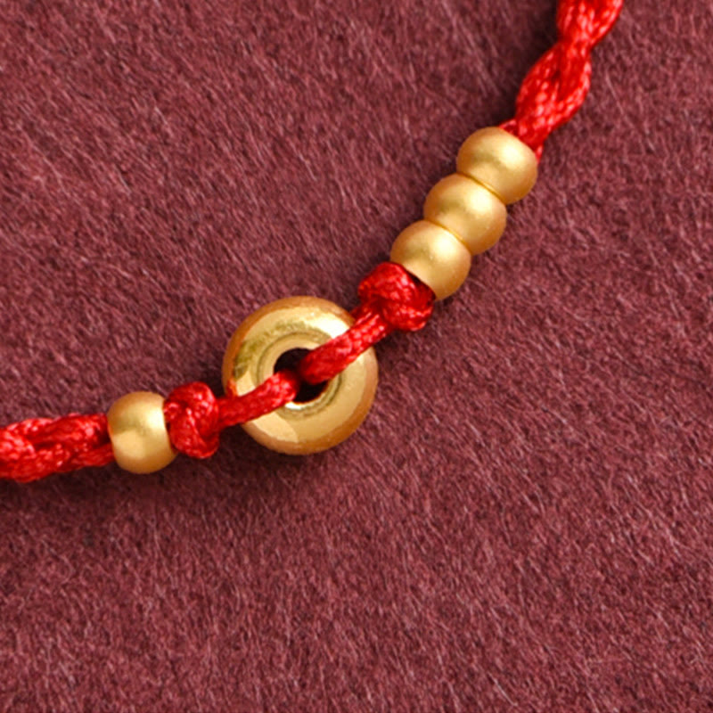 Nimara Ritual 999 Gold Small Peace Buckle Design Handmade Luck Braided Rope Bracelet Anklet