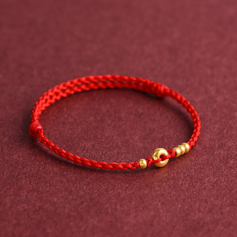 Nimara Ritual 999 Gold Small Peace Buckle Design Handmade Luck Braided Rope Bracelet Anklet