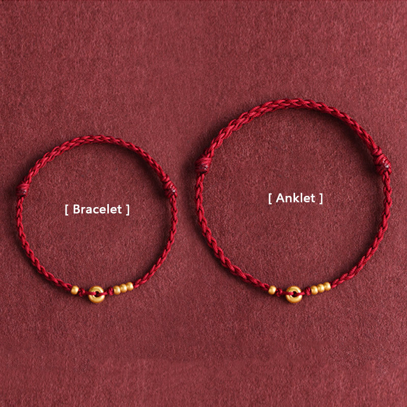 Nimara Ritual 999 Gold Small Peace Buckle Design Handmade Luck Braided Rope Bracelet Anklet